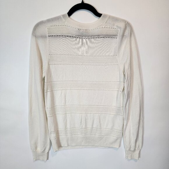 Athleta Women's Pointelle Crewneck Sweater Lightweight White Striped Sweater Sm - Picture 4 of 8